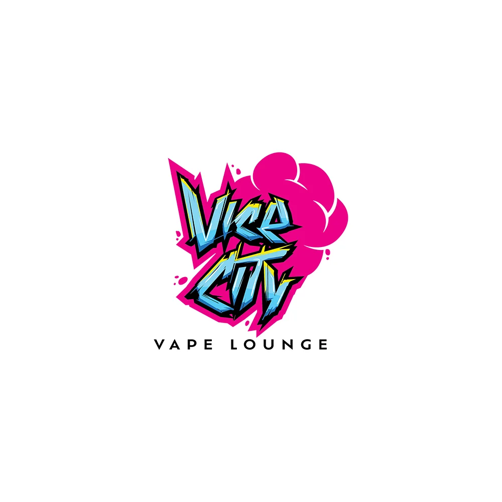 Vice City Vape Lounge logo design with retro gaming aesthetic